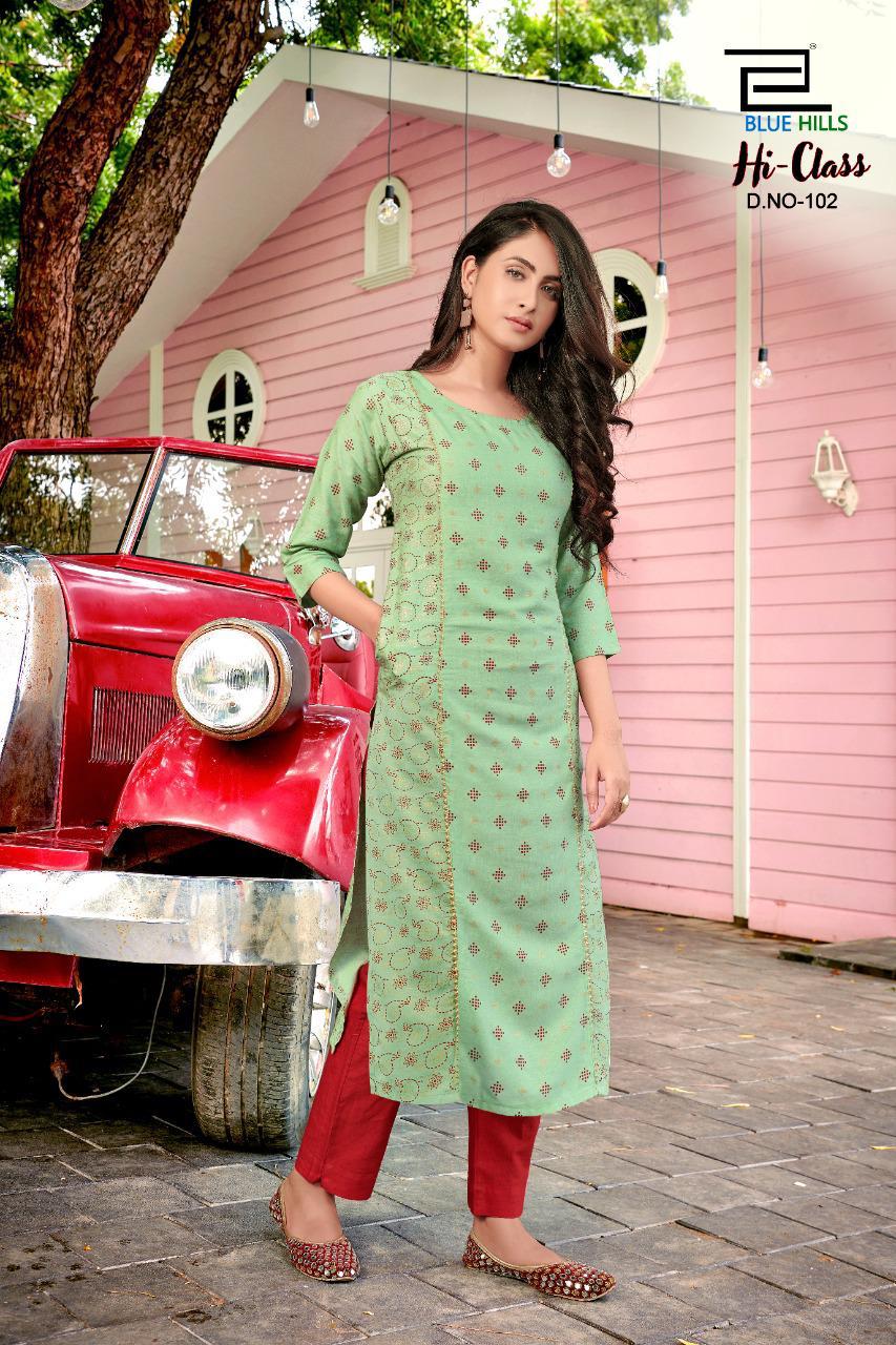 Blue Hills Hi Class 1 Casual Wear Rayon Designer Long Kurti Collection